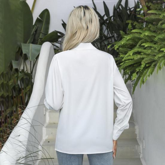 Женская рубашка с лацканами, длинным рукавом, однотонная однобортная рубашка, свободный крой, повседневные топы для работы и повседневной носки