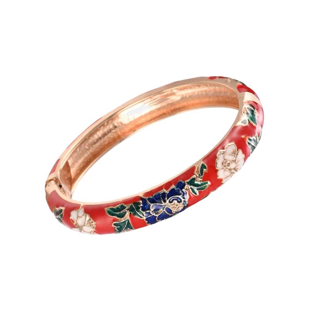 Traditional Filigree Enamel Bangle Hanfu Accessories Hollow Out Peony Bracelet Festival Gifts