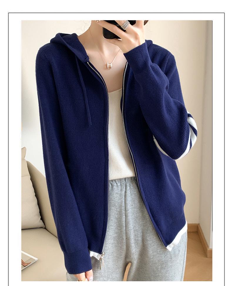 Women's Hooded Knit Cardigan: Zipper Closure, Long Sleeve, Loose Fit - Ideal for Spring & Autumn