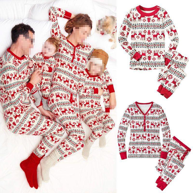 Festive Christmas Family Pajamas Set For Men Women Baby Kids Featuring Deer Print Design