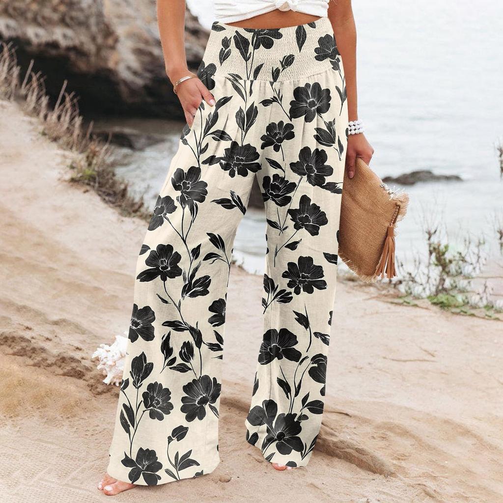 Women's Casual Pants Loose Soft Solid Color Wide Leg Long Pants High Waist Straight Leg Pants