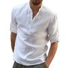 Cotton Linen Hot Sale Men's Long-Sleeved Shirts Summer Solid Color Stand-Up Collar Casual Beach Style Plus Size Linen Man Tops