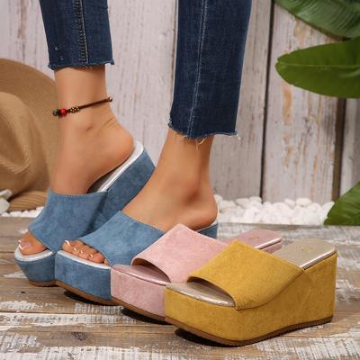 Модные женские сандалии на танкетке и платформе 2025 лето новые шлепанцы модные сандалии на высоком каблуке большого размера на толстой подошве пляжная обувь женская