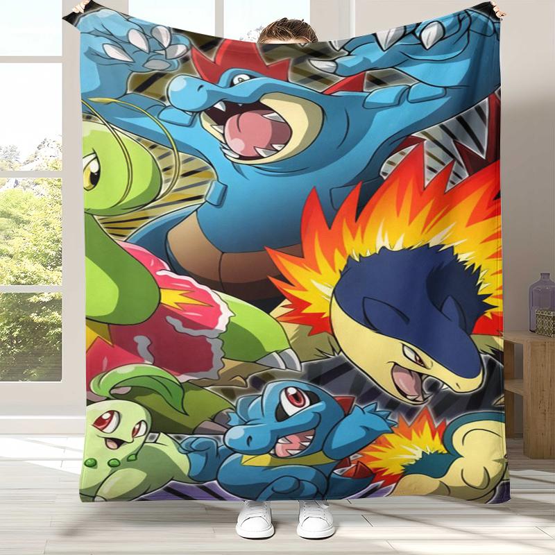 Kawaii Pokemon Pikachu Cartoon Flannel Blanket,Ultra Soft Warm Plush Throw for Home Bedroom Bed Sofa Cover Office Camping gift