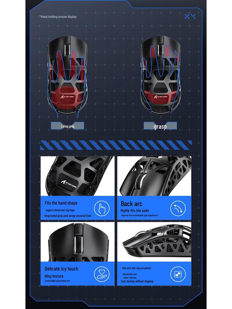 Игровая мышь Attack Shark R3: Легкий магниевый сплав с сенсором PAW3395, беспроводное соединение Bluetooth в трех режимах и поддержка 4K/8K