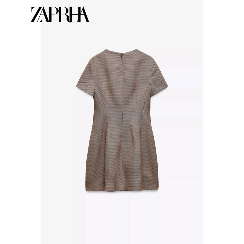 Zaprha2025 New Arrival Fashion Elegant Pleated Decoration Gingham Dress A- line Waist Fitted Small 2229287