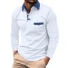 Men Spring Autumn New Long Sleeve Pure Color Polo Shirt Pocket Stitching Casual Polo Shirt Tops