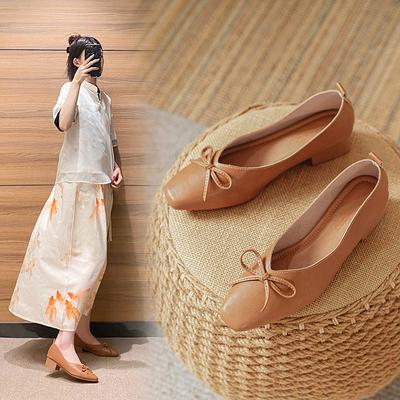 Мода 2025 Новые женские вулканизированные туфли Французский стиль Нескользящие На плоской подошве Квадратный носок Мягкая кожа Слипоны Повседневные Удобные Легкие