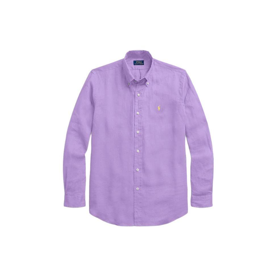 Polo Ralph Lauren Solid Color Logo Embroidered Pointed Collar Long Sleeve Shirt Men Shirts Purple MNPOWOV16823492-500