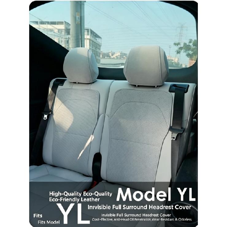 1set 2pcs Full Surround Invisible Headrest Seat Covers original interior leather color Custom Fit for Tesla Model YL