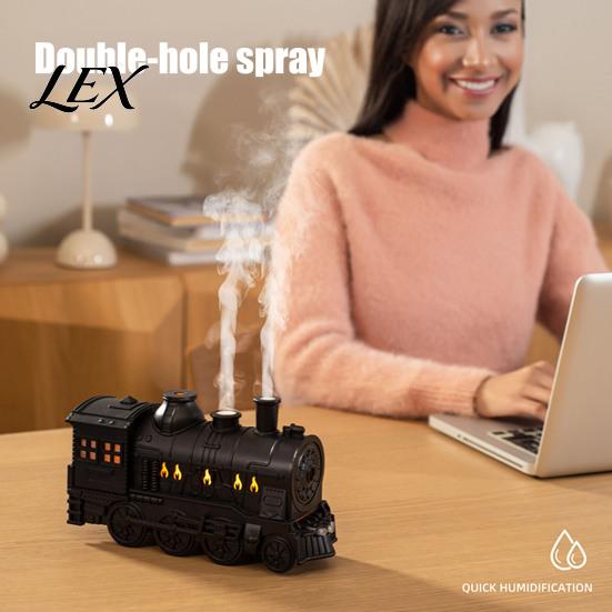 Quiet Humidifier for Nighttime 300ml Vintage Train Aroma Diffuser, Steam Locomotive with Remote & LED Retro Light Light, 2 Mist Modes Timer Essential