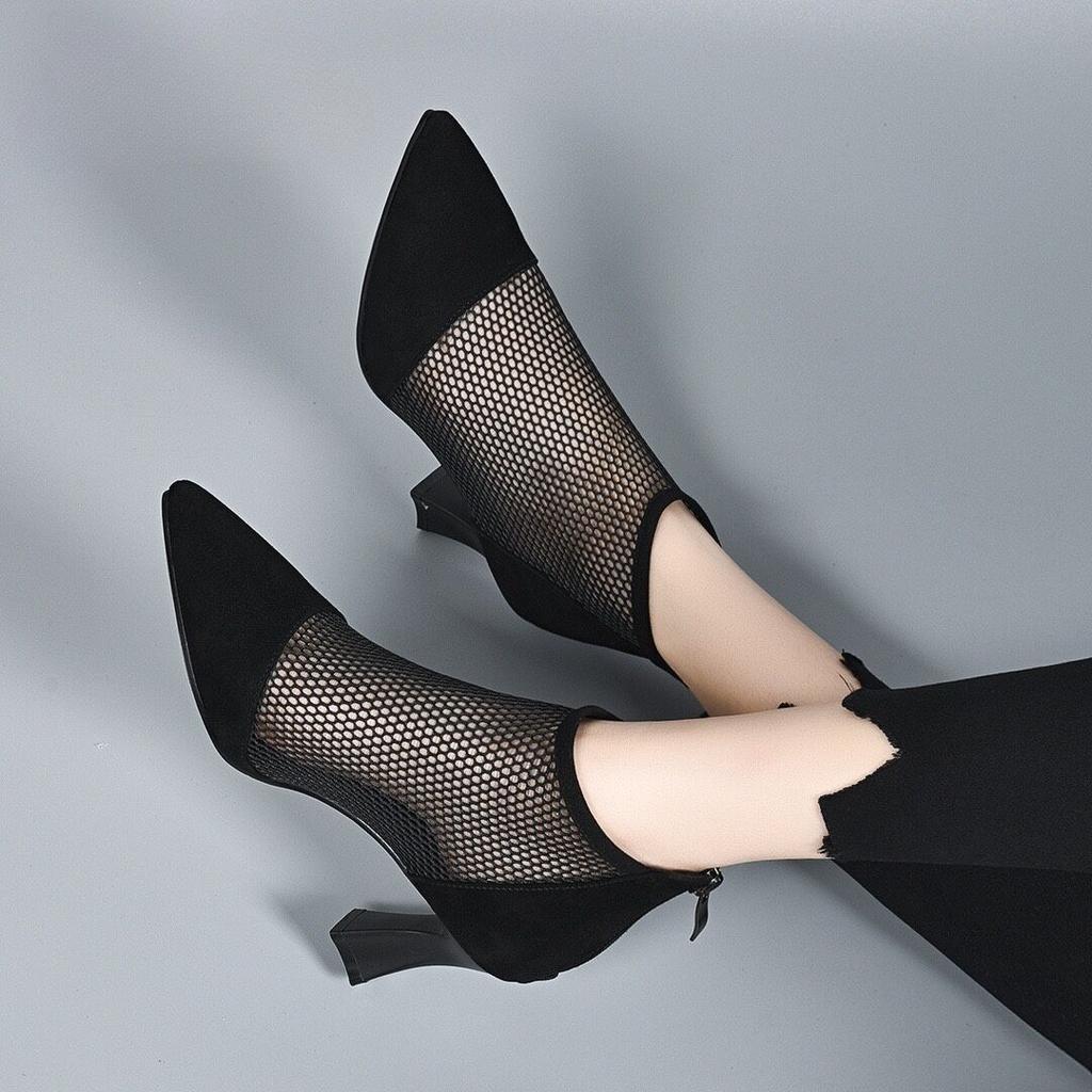 Обувь Сандалии Короткие туфли для женщин Ботильоны на каблуке Острый носок Замшевые женские ботильоны Сетчатые очень высокие каблуки Горячая распродажа из искусственной кожи Y2k