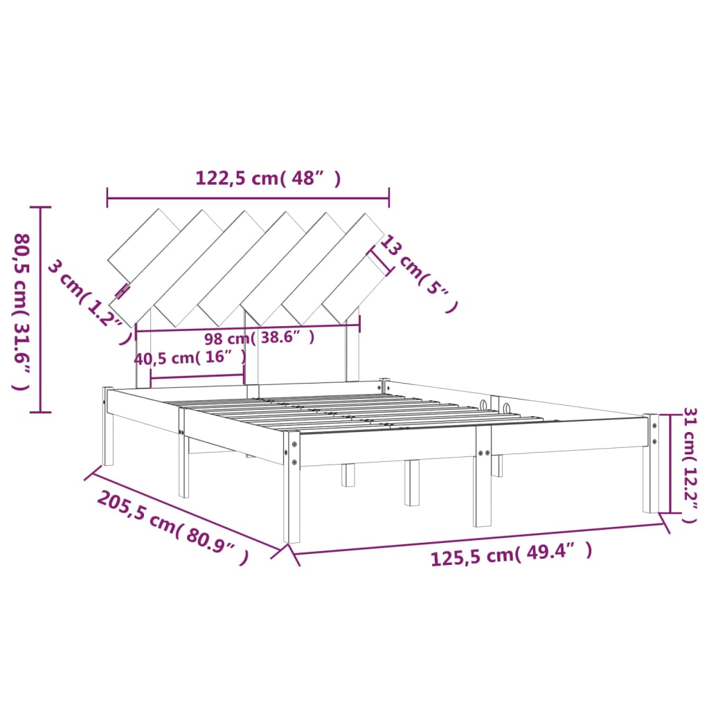 Solid Wood Bed 120 x 200 cm