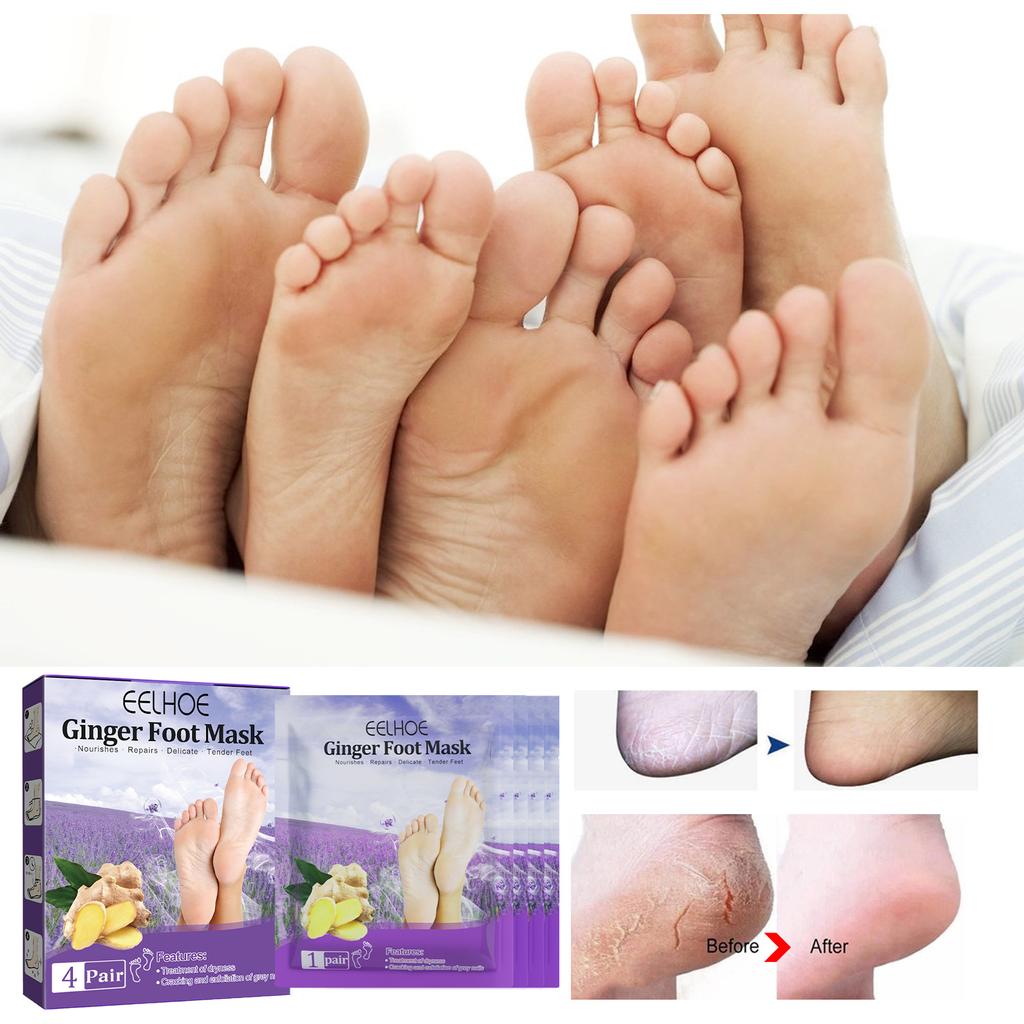 EELHOE Ginger Foot Mask Moisturizing Whitening Exfoliating Foot Mask Callus Remover for Feet Pedicure Spa Socks Natural Plant Skin Care