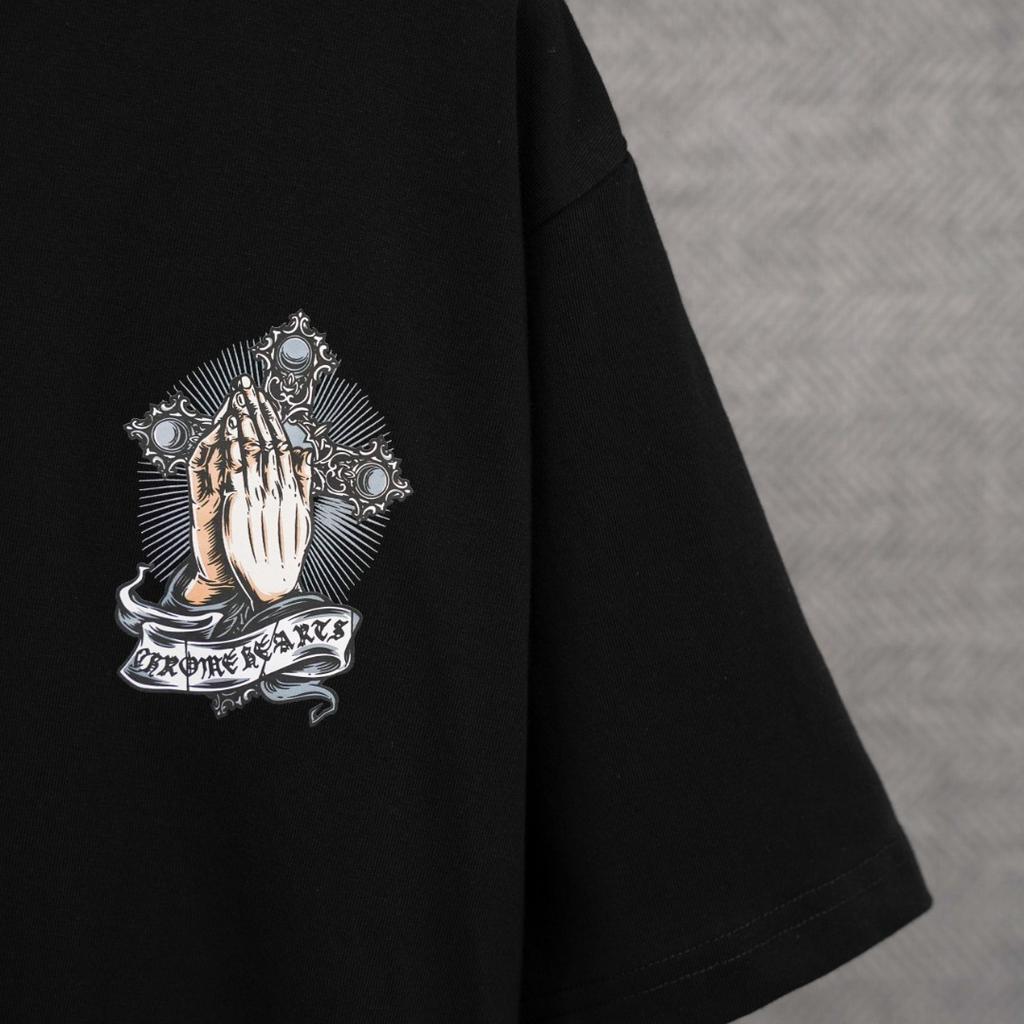 DT83 CHROME HEARTS Летняя Новая Высококачественная Хлопковая Круглый Вырез Свободная Большого Размера Мужская и Женская Футболка Футболка для Пары