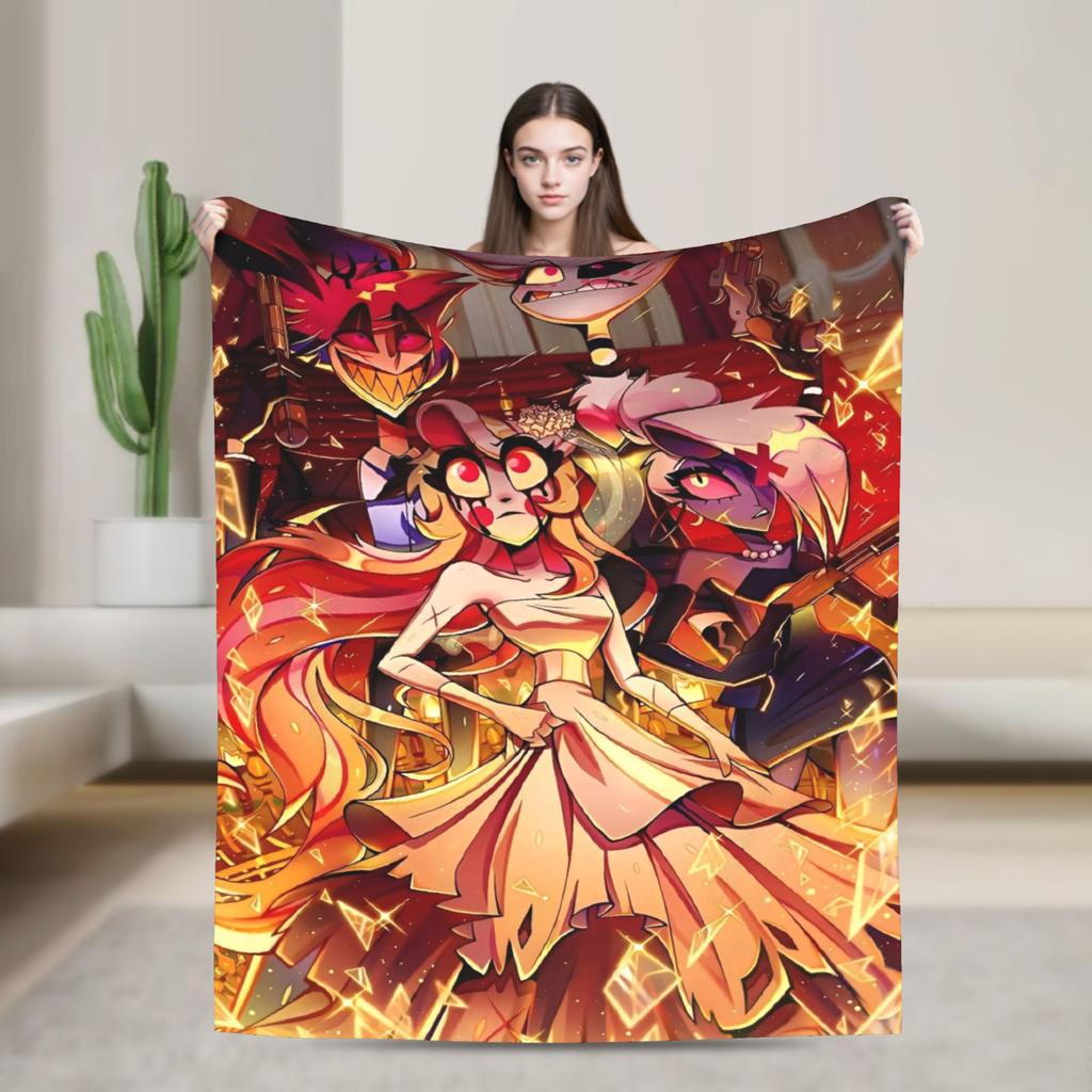 Hazbins Hoteles Anime manta suave avión viaje ropa de cama de felpa lanza esponjosa sala de estar colcha de franela funda de sofá cama