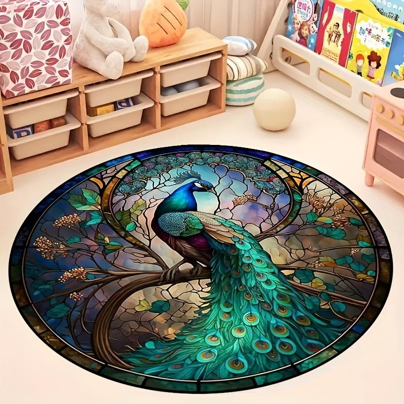 1 шт. великолепный круглый коврик с узором павлина, нескользящий моющийся ковер для дома, нелиняющий коврик для спальни, гостиной, офиса, детской комнаты