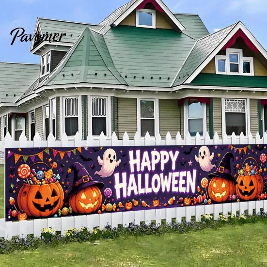 Фотозона на фестиваль Баннер-забор на Хэллоуин, Большой баннер-флаг для двора 118 x 20 дюймов, Жуткий Баннер для витрины магазина, Праздничные украшения, Подвеска для вечеринки