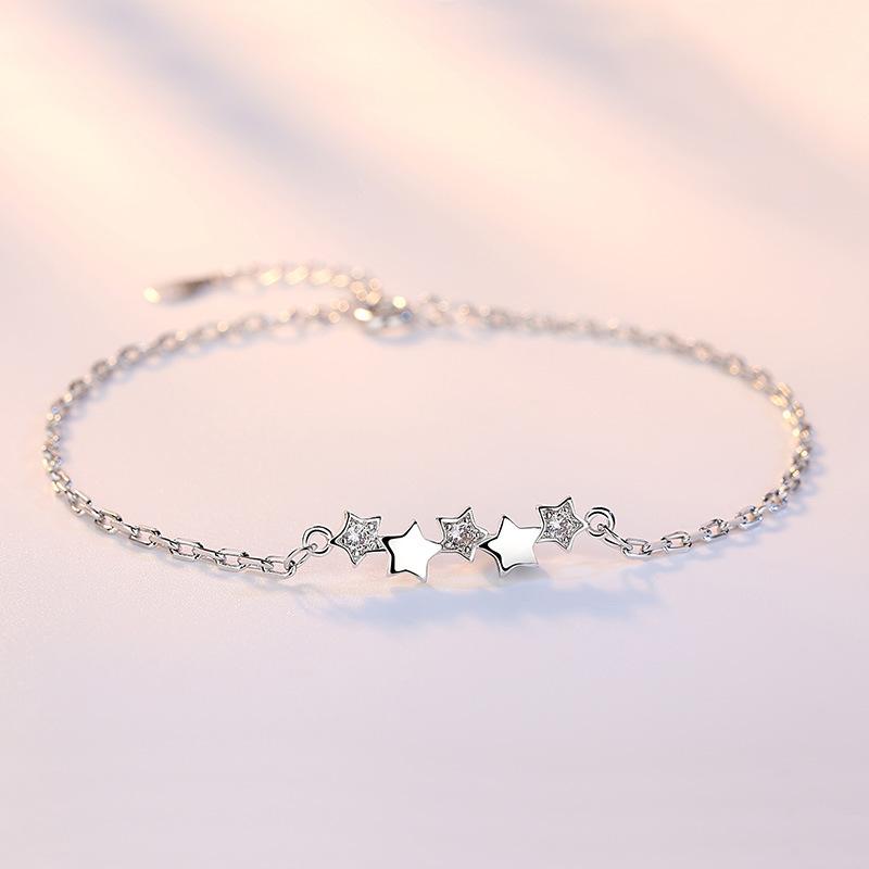 VENTFILLE 925 Sterling Silver Star Bracelet Fashion Korean Five-pointed Star Crystal Double Bracelet