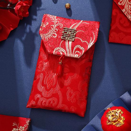 Chinese Red Envelope Embroidered Satin Cash Envelope Lucky Money Envelope Pocket for Wedding Spring Festival Banknotes Gift
