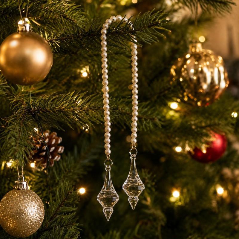 Vintage Pearl Crystal Hanging Ornament Christmas Tree Decor Holiday Party Decoration Lightweight Luxury Style