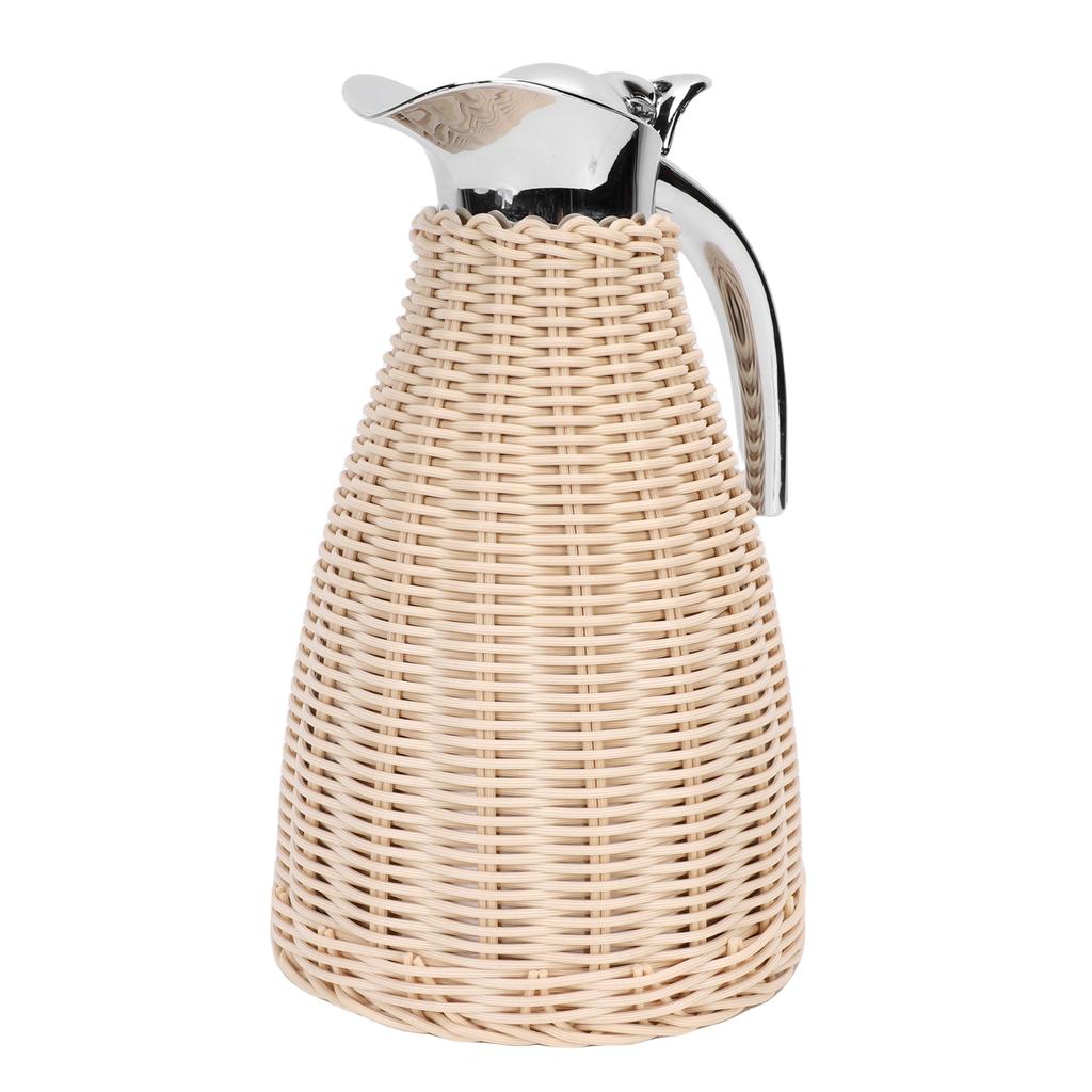 Handwoven Stainless Steel Thermal Coffee Woven Rattan Body 1.5L 3 Walled Insulated Jug Pitcher 12 Hour Heat 24 Hour Cold Retention