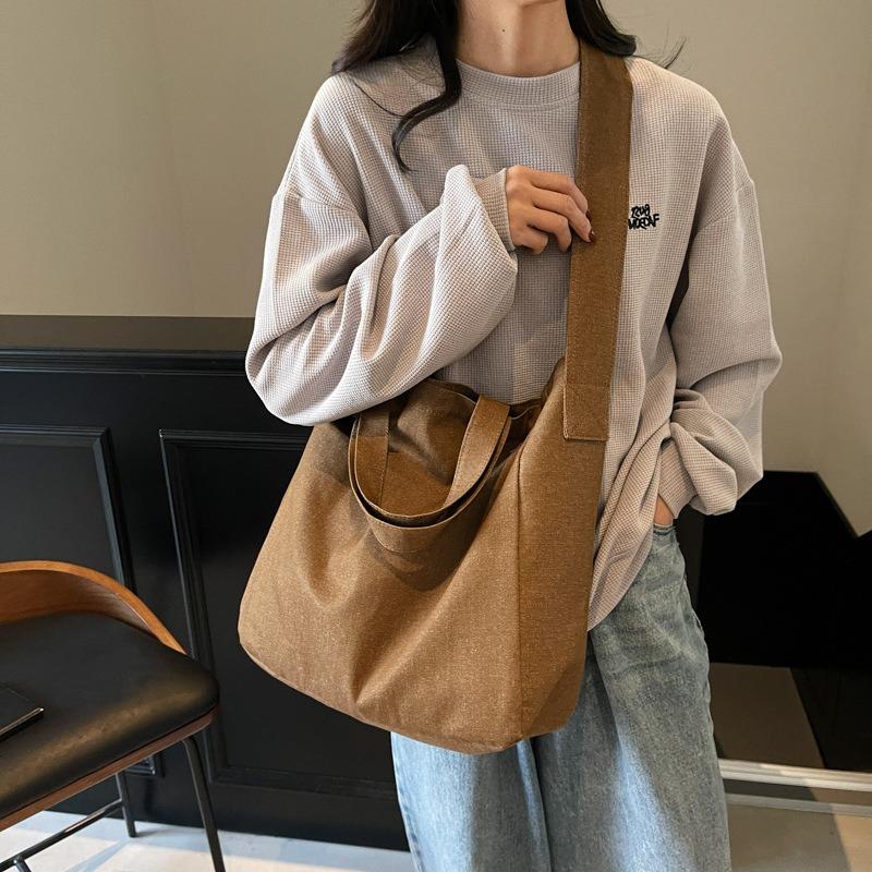 Large Capacity Canvas Tote Bag Literary Shoulder Bag Simple Messenger Bag