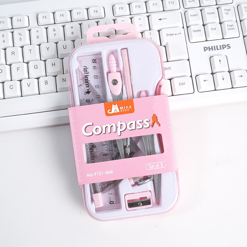 Набор инструментов для рисования для школьников из 9 предметов: Циркуль, линейки и точилка для экзаменов