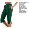 Women Cropped Pants Elastic Waist Adjustable Drawstring Solid Color Mid-calf Length Pants with Pockets Daily Wear