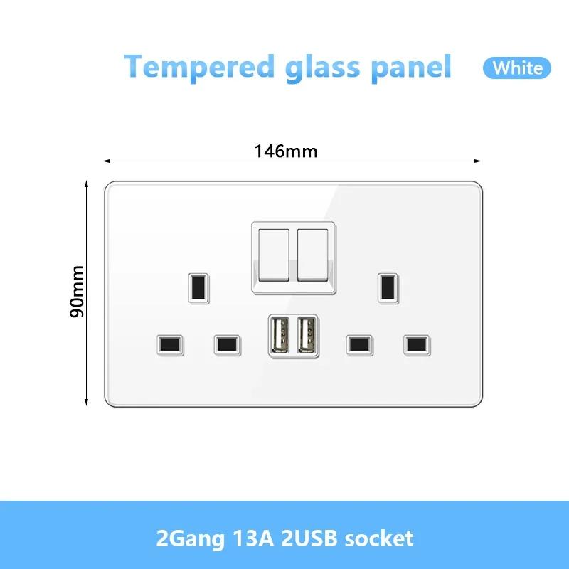 Стандарт Великобритании настенный светодиодный выключатель 2-позиционный розетка питания, 18 Вт быстрая зарядка универсальная двойная 3-контактная вилка USB Type-C стеклянная розетка