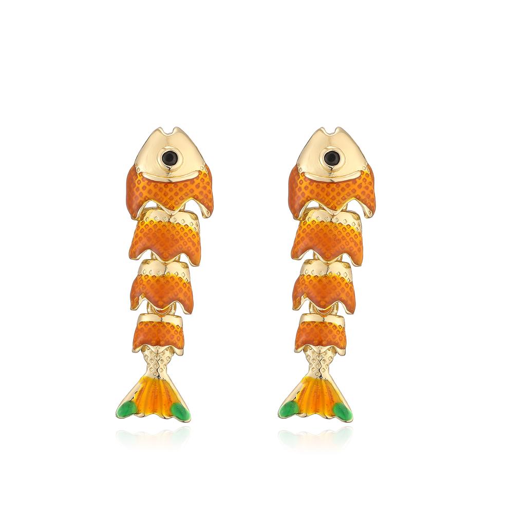 Colorful Fish-Motif Fashion Metal Zircon Handmade Colored Bracelet/Stud Earrings Women's Lucky Charm Accessories Gift