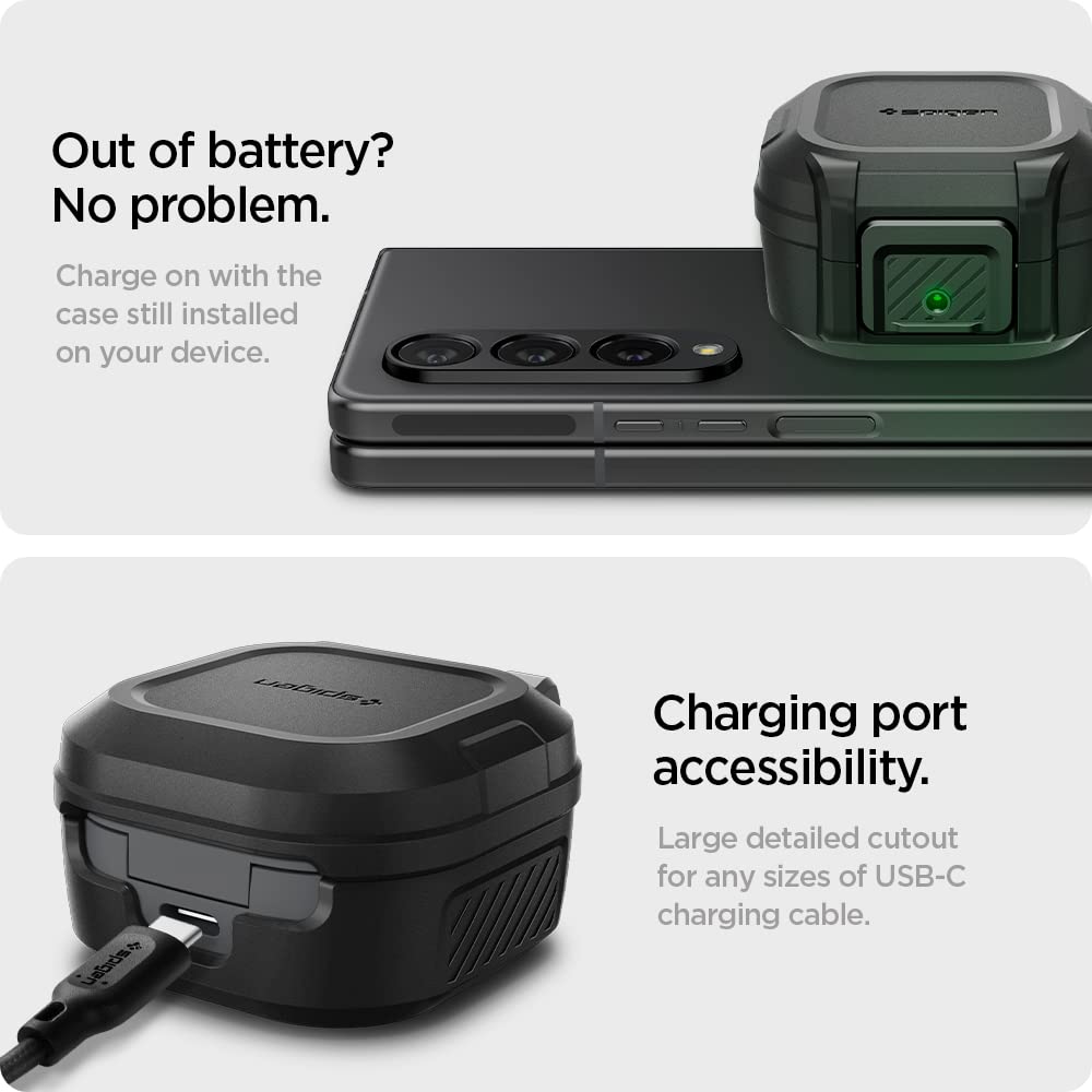 Spigen Чехол для Galaxy Buds2 Pro, совместимый с Galaxy Buds 2, функция блокировки, беспроводная зарядка, защита от потери, встроенный карабин, противоударный чехол