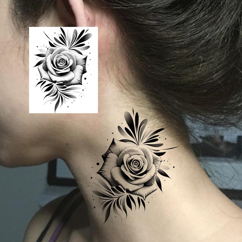 1 Sheet Rose Butterfly Flower Temporary Tattoos For Women Hand Arm, Fake Tattoo Sticker Waterproof Long Lasting Realistic Tatoos