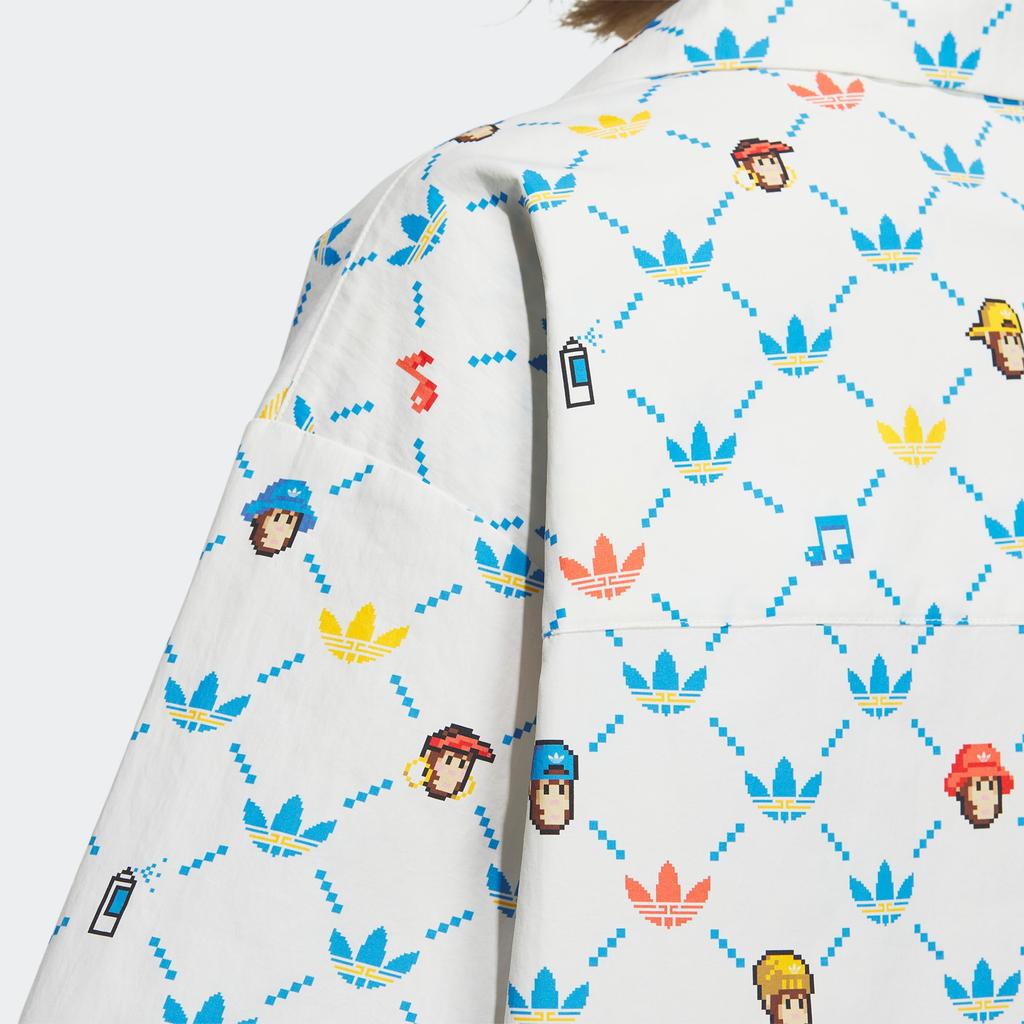 Adidas Originals x Monkey Kingdom Allover с мультяшным принтом и логотипом, спортивная рубашка с короткими рукавами, мужские топы, розовые, белые, IP1803