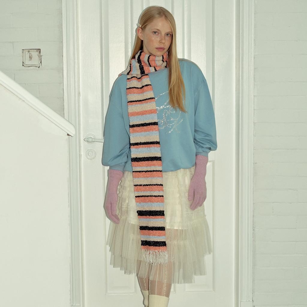 Circle Striped Wool Blended Loose Beard Scarf for Women Winter Color Blocked Woolen Small Scarf Korean Version