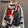Flower Fashion Imitation Cashmere Temperament Double-sided Scarf Women's Winter Korean Version Versatile Thickened Warm Scarf Large Shawl