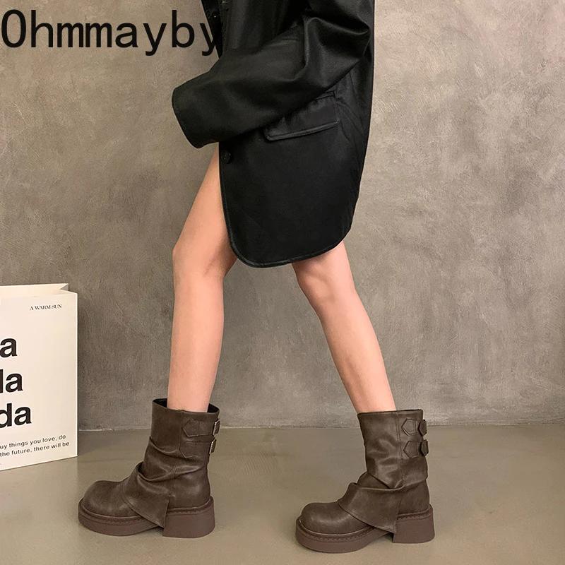 Fashion 2024 New Women Western Cowgirl Boots Fashion Slip On Short Boots Autumn Winter Thick Heel Women's Shoes