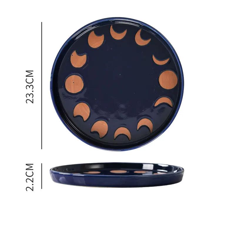 Японская винтажная ручная роспись в горошек, глиняная посуда с маргаритками, глубокие тарелки, креативная плоская тарелка с изображением луны и звезд, салат, обеденные блюда ручной работы