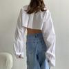 Белая рубашка женская 2023 осенняя мода асимметричные короткие топы с карманами пикантная блузка с открытым пупком повседневная одежда 28626