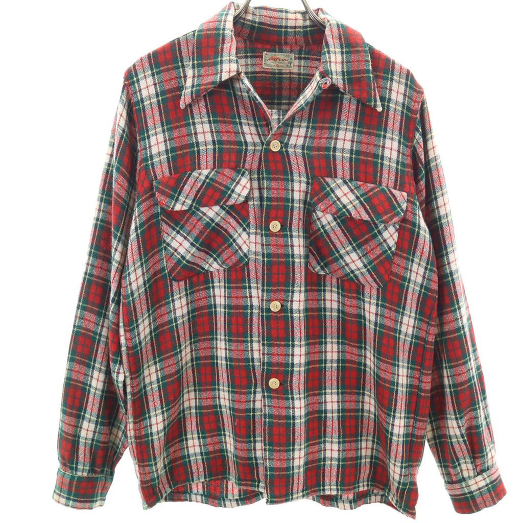 Винтажная шерстяная рубашка с длинным рукавом в клетку 50-х годов S Красная Мужская Б/У