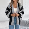 Women's Contrast Striped Flared Sleeve Cardigan Long Sleeve Sweater