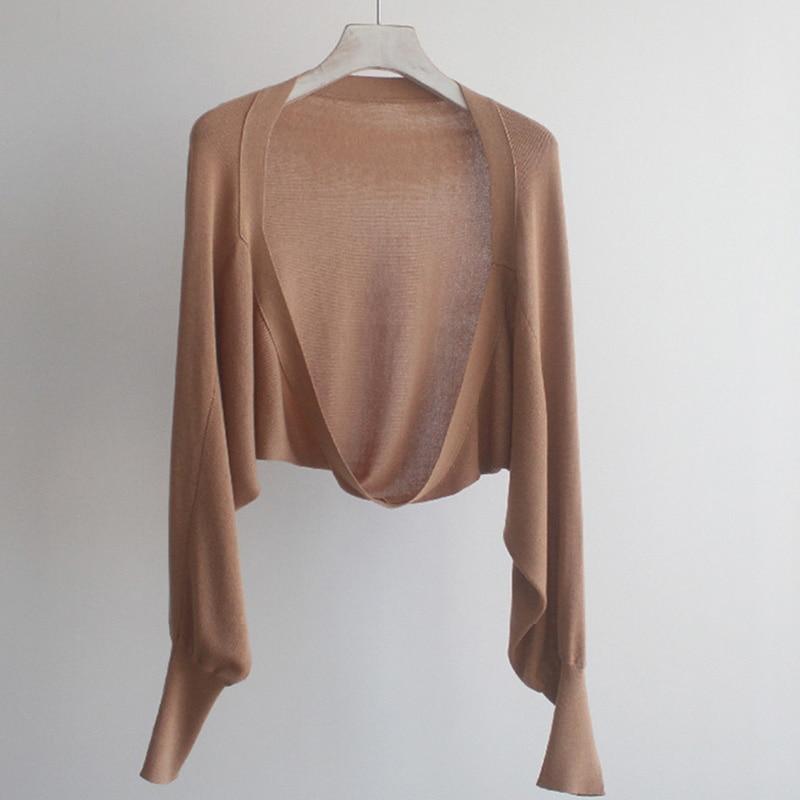 Летний ледяной шелк, солнцезащитный крем, вязаный кардиган с тонким ремешком, маленькая шаль, рубашка с кондиционером, женские топы с рукавами «летучая мышь», топы 27001