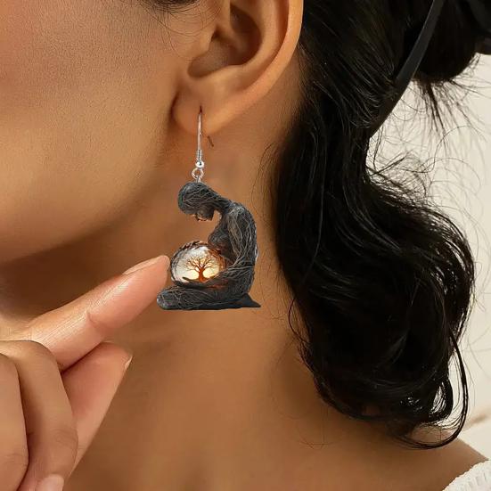 2Pcs/Set Necklace Earrings Set 2D Acrylic Figure Charm with Tree Winding Necklace Hook Earrings Set Mother Day Gift Jewelry