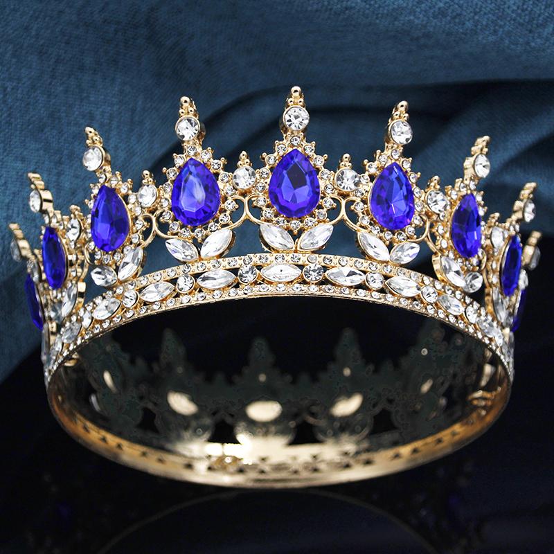 Queen King Wedding Crown Round Tiaras and Crowns Bride Diadem Birthday Party Cake Topper Jewelry Hair Accessory
