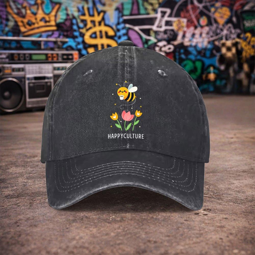 pc Unisex HAPPYCULTURE Bee Coffee Vintage Washed Baseball Cap  Unisexs Trendy Hat  Versatile Duckbill Cap  Fun Print  A Uniqu