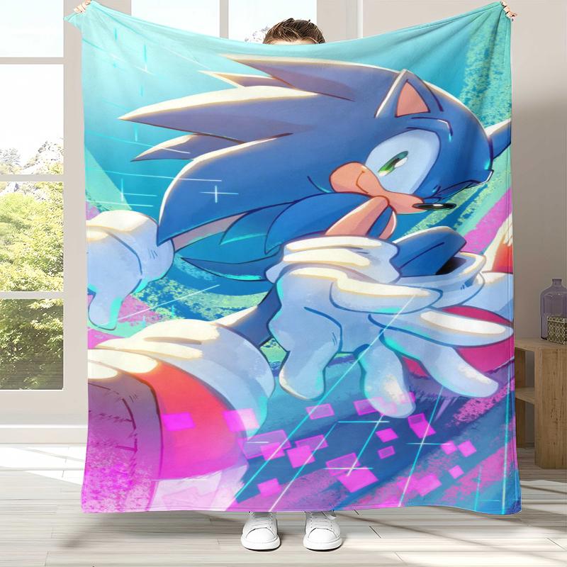 Ретро Мультяшное Игровое Фланелевое Одеяло S-Sonic, Ультра Мягкое Теплое Плюшевое Покрывало для Дома, Спальни, Кровати, Дивана, Походного Пикника, Подарок