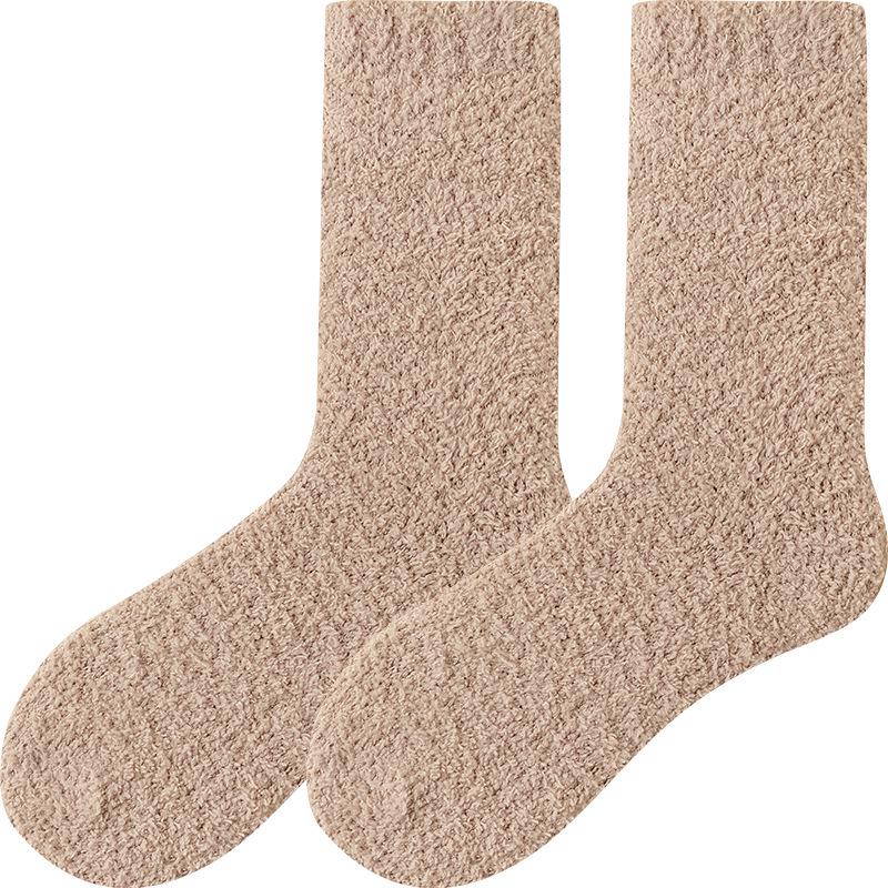 Women's Thick Coral Fleece Mid-Tube Socks: Warm, Non-Shedding, Solid Color – Perfect for Maternity and Floor Wear