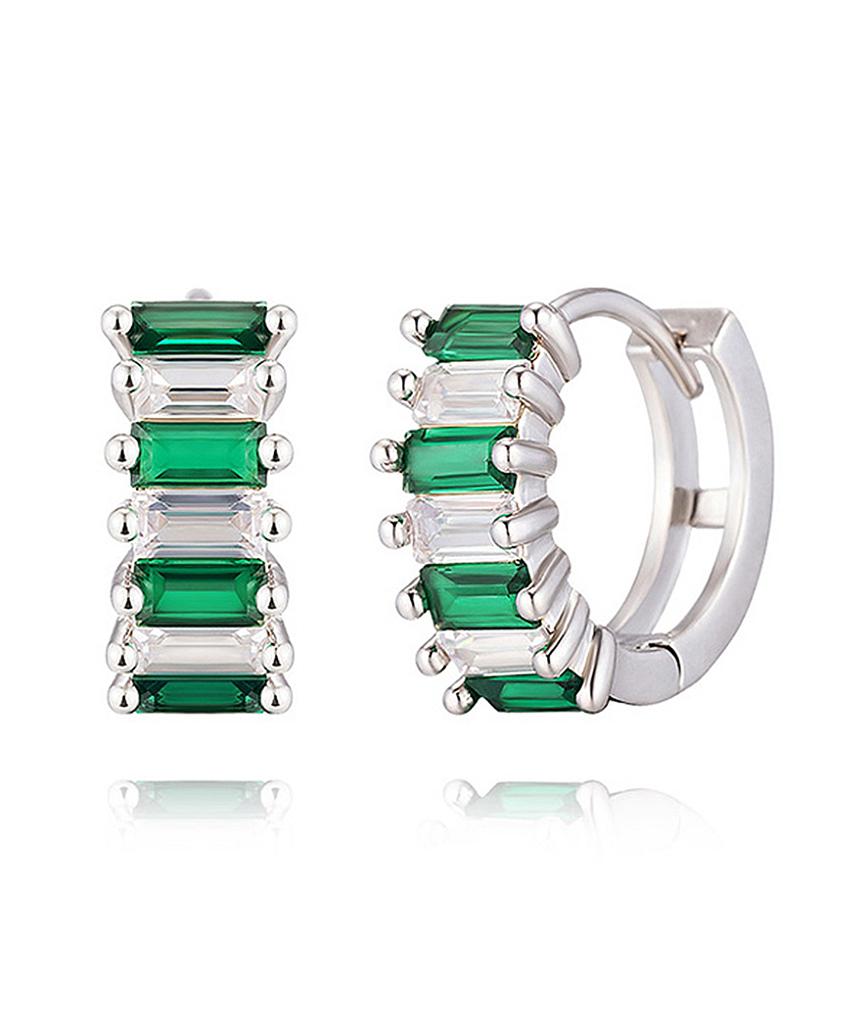 Серьги Geigerjewelry с зелеными багетными камнями Gisvee113 (Булавка из серебра 925 пробы)