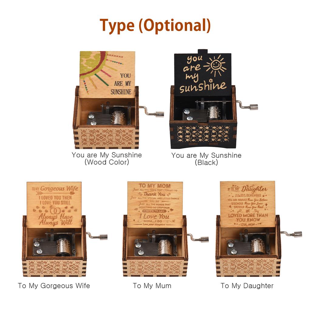 Vintage Wooden Music Box Palm-size Hand Crank Wood Case Musicbox Beautiful Carved Wooden Musical