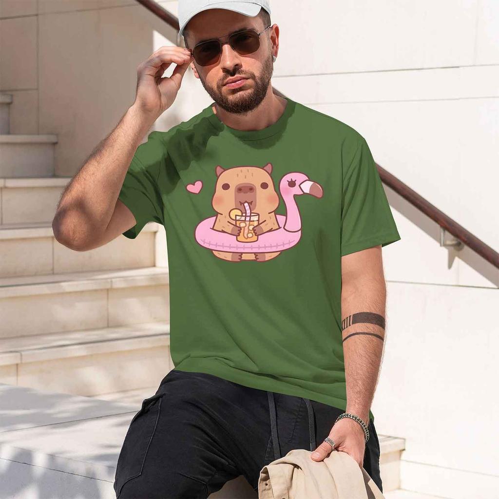 2026 New Model Capybara Loves Drinking Bubble Tea Shortsleeved Tshirt For Unisexs Summer Tide Anime Print Shirt 100 Pure Cott